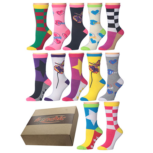 12 Pairs Of Colorful Socks With Fun-Themed Prints