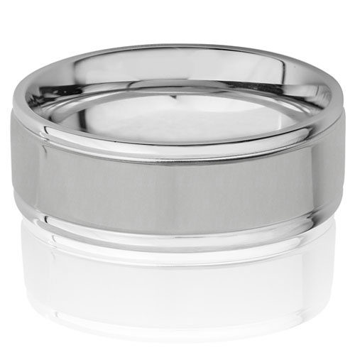 Men's Stainless Steel Brushed and Polished Grooved Ring 8MM