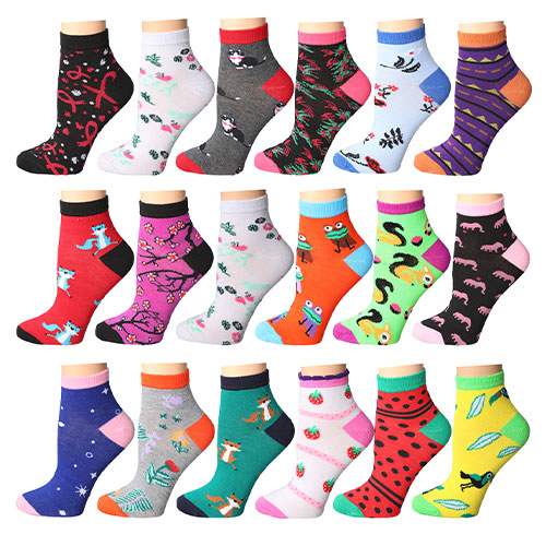 18 Pairs Frenchic Women's Fun Patterned Cotton-Blend Ankle Socks