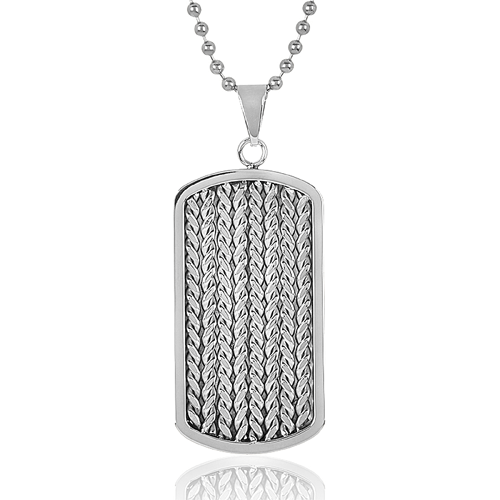 Cable Inlay Stainless Steel Dog Tag Pendant
