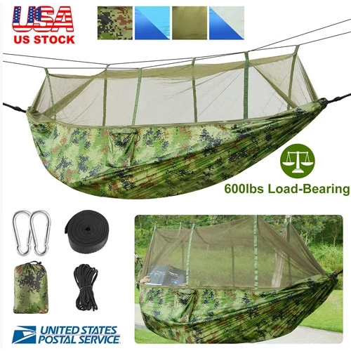 600lbs Load 2 Persons Hammock Mosquito Swing Hanging Bed Strap Hook Carry Bag Net