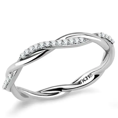 Da042 - High Polished (No Plating) Stainless Steel Ring With AAA Grade CZ  In Clear