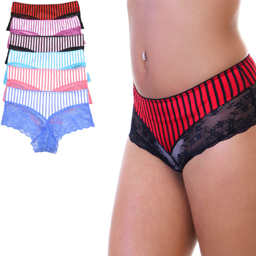 6 Pack Angelina Matching Cheeky Bikini Panties With Stripe Print Design