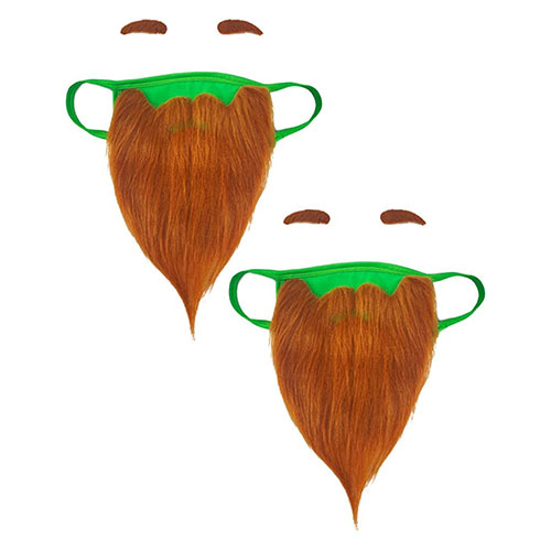2-Pack Funny St Patricks Day Leprechaun Bearded Face Masks For Adults