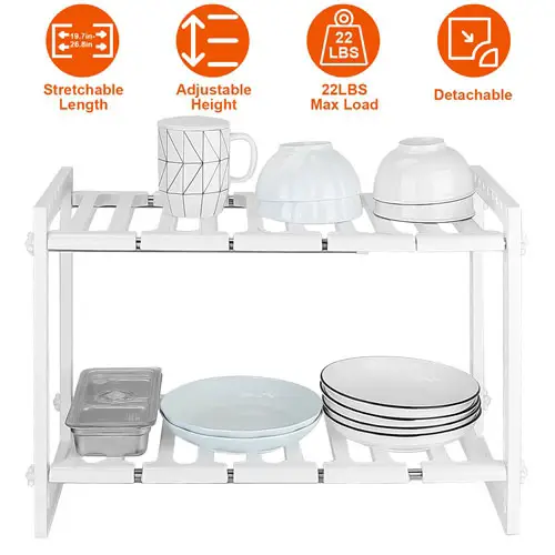 2-Tier Under Sink Organizer Retractable Kitchenware Rack