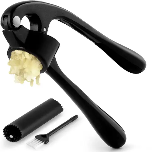 Zulay Kitchen Garlic Press with Silicone Peeler and Brush