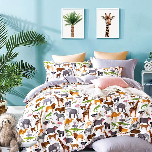 Fun Animal Print Kids 100% Cotton 3 Pieces Comforter Set