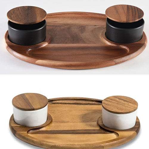 Charcuterie Serving Tray With 2 ceramic bowls And Lids