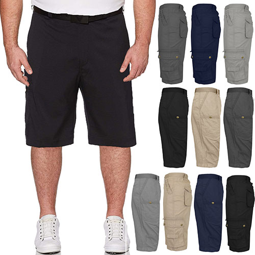 Men's Extended Size Cotton Cargo Utility Belted Shorts