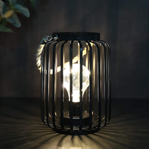 JHY DESIGN 7.5"High Metal Cage Decorative Lamp Battery Powered Cordless Warm White Light with LED