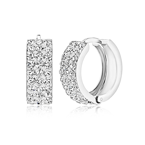 3- Row Crystal Sterling Silver Huggie Earrings