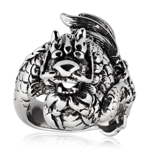 Antique Stainless Steel Dragon Ring