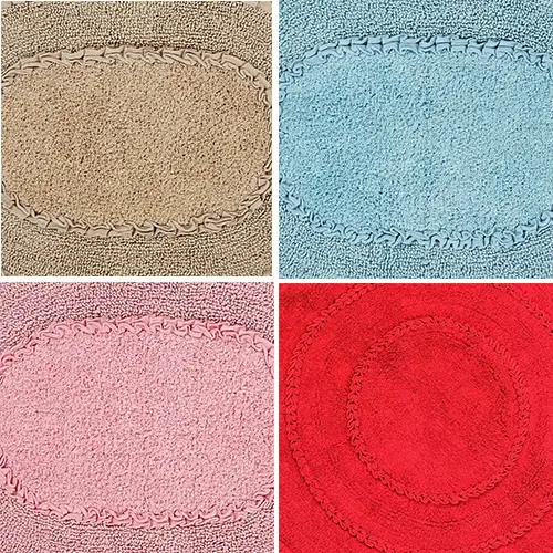 Bloomfield Collection Cotton Ruffle Pattern Tufted Round Bath Rug