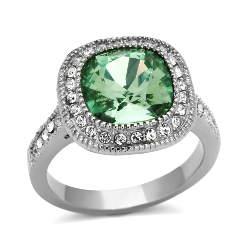 TK1317 - High polished (No Plating) Stainless Steel Ring with Top Grade Crystal In Emerald