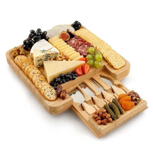 Zk Cheese Board W Cutlery And Drawer OG Light Bamboo