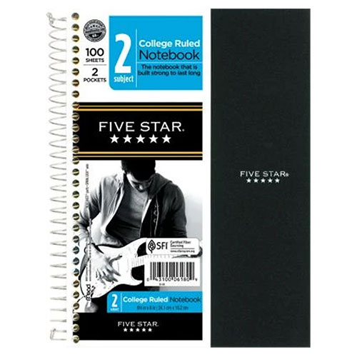 Five Star Spiral Notebook, 2 Sub