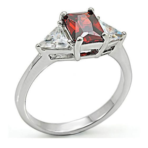 High-Polished 925 Sterling Silver Ring With AAA Grade CZ  In Garnet