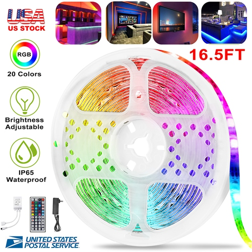 300 LEDs Strip Lights 5M/16.5ft 20 Colors RGB LED Strip IP65 Waterproof w/ Remote