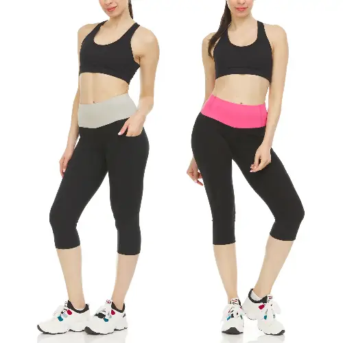 Women's Active Performance Yoga Stretch Capri Leggings Available in 2 Pack