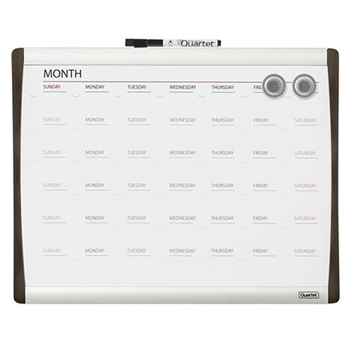 Magnetic Dry-Erase Calendar Board, 11" x 14", 1-Month Design, Black/Silver Frame