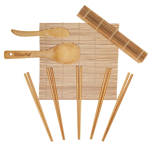 Bamboo Sushi Making Kit with 2 Rolling Mats, Chopsticks, Rice Paddle and Spreader