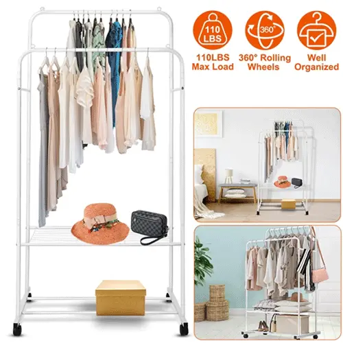 Garment Hanging Rack Clothing Hanging Rail Pillow Shoe Display Stand Rolling Organizer