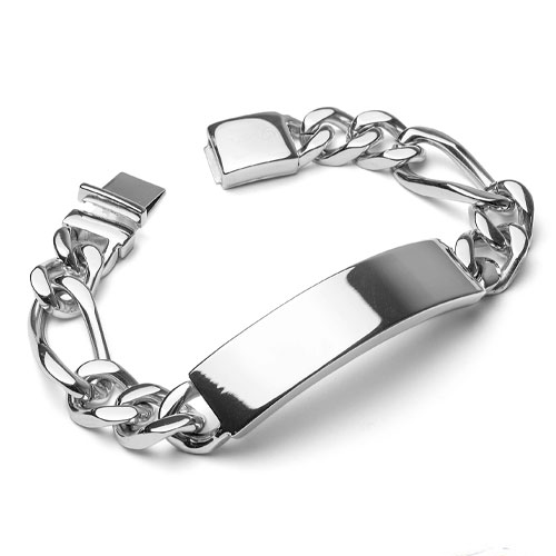 Engravable Stainless Steel ID Heavy Figaro Chain Bracelet (14mm) - 8"