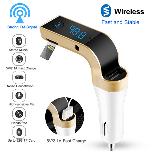 Car Wireless FM Transmitter USB Charger Hands-free Call MP3 Player TF Card Reading Aux-in LCD