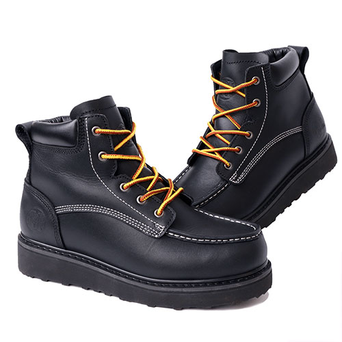 Work Boots For Men Soft Toe Full Grain Leather Waterproof WorkingBoots EH Dual Density PU Sole Black