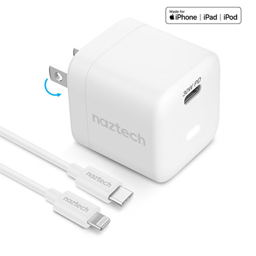 Naztech 30W PD Wall Charger + USB-C to Lightning Cable 4ft W