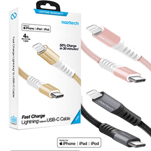 Naztech Braided Fast Charge MFi Lightning to USB-C Cable