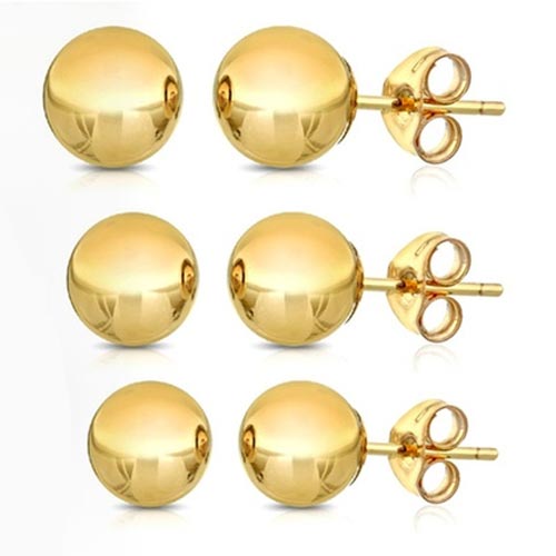 3 Pack 14K Gold Ball Stud Earrings