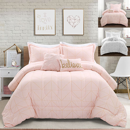 Trio Geo Metallic Print Comforter Set Back To Campus Dorm Room Bedding Lush Decor