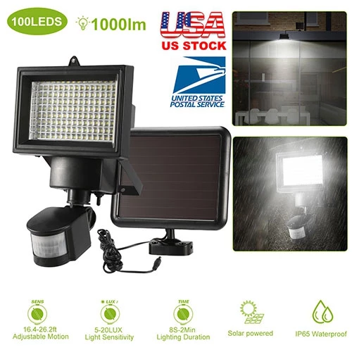 Solar Flood Lights 1000lm Wall Lights - 120° Motion Sensor IP65 Waterproof