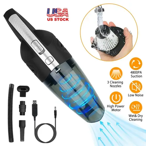 Car Handheld Vacuum Cleaner Cordless Rechargeable Hand Vacuum Portable Hose Nuzzle Brush