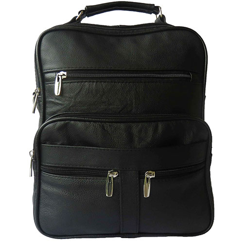Handbag iPad Carrier Multi Pockets Traveling Black Leather