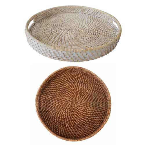 Round Wicker Serving Trays with Handles (16-Inch)