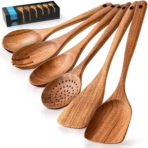 Teak Wooden Cooking Spoons (6 Pc Set)