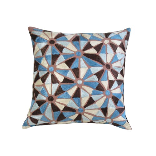 Hazel and Blue Geometric Circle Embroidered Pillow Cover
