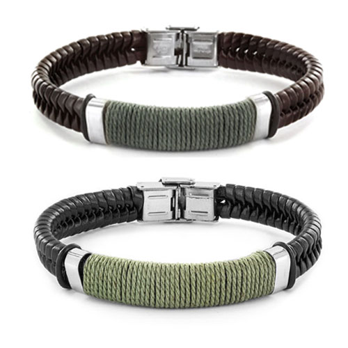 Stainless Steel Clasp Leather Bracelet (13mm) - 8"