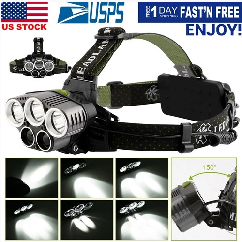 Rechargeable 6 Modes Headlamp 20000 Lumen Flashlight For Camping Cycling Hiking Hunting Emergency