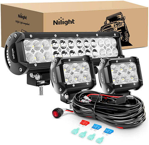 Nilight ZH016 12 Inch 72W Spot Combo Bar 2PCS 4 Inch 18W Flood LED Fog Lights