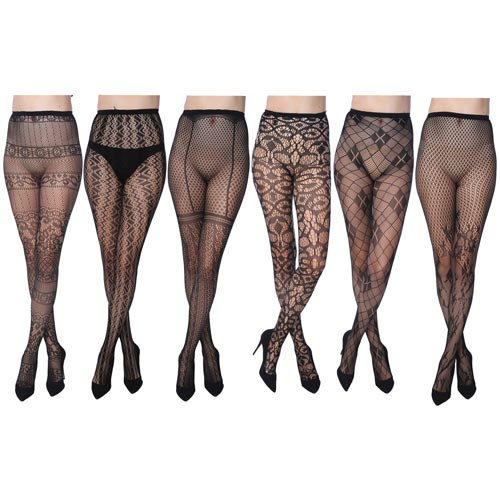 6 Pack Fishnet Lace Stocking Tights In Regular And Plus Sizes