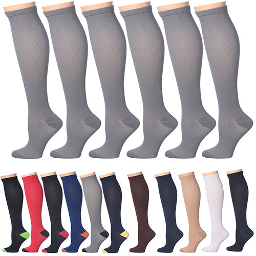 6 Pack Support And Recovery Knee-High 15-20 mmHg Compression Socks