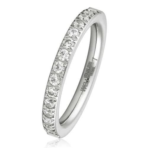 Women's Polished Stainless Steel Prong Set Cubic Zirconia Ring