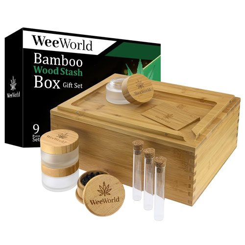 Bamboo Wood Stash Box Gift Set