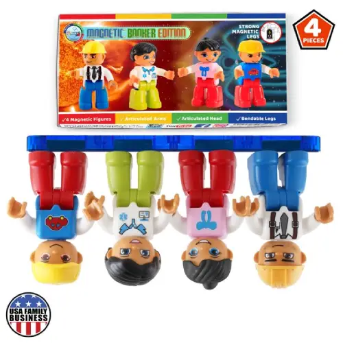 Magnetic Figures Set of 4, Toddlers Action Toy People, Magnetic Tiles Expansion for Boys and Girls