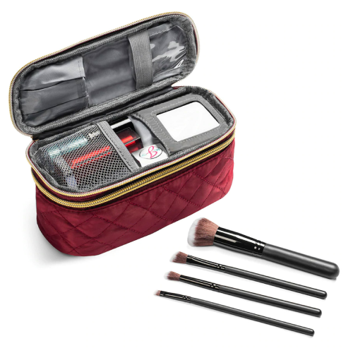 Ms. J Travel Makeup Case With Mirror and Travel-Sized Makeup Brushes