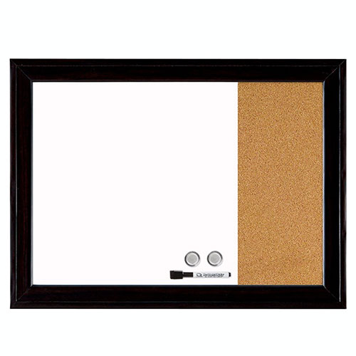 Home Décor Magnetic Combination Board, 17" x 23", Dry-Erase & Cork, Ebony Frame