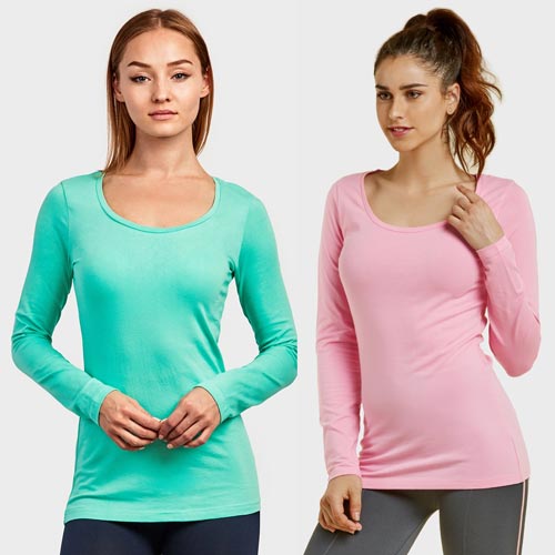 2 Pack Ladies Long Sleeve Round Neck T-shirt